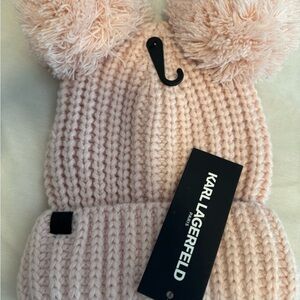 NWT Karl Lagerfeld Pink Knit Pom-Pom Hat
